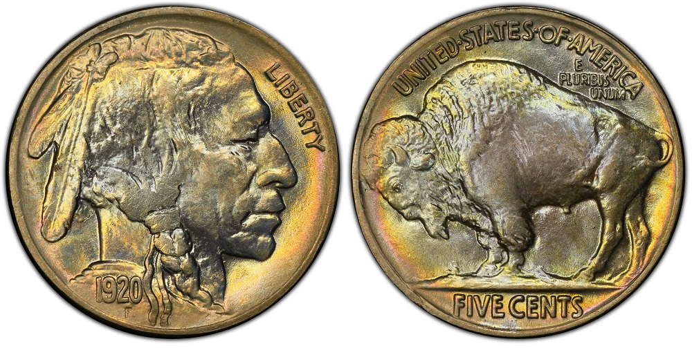 1920 Buffalo Nickel obverse showing Native American portrait and reverse showing American bison design